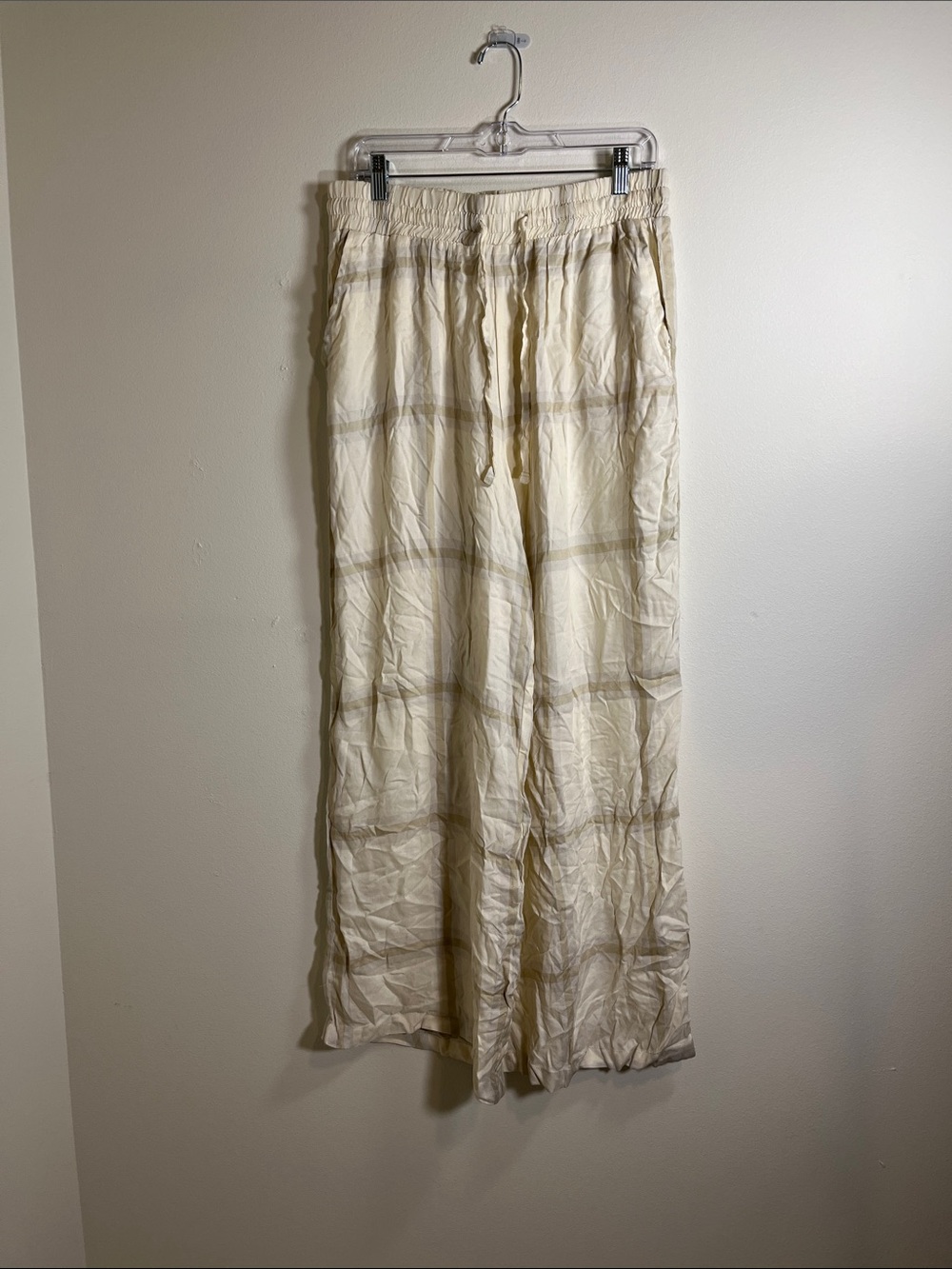 WeWoreWhat Ivory Plaid Pull On Wide Leg Pants Size Large